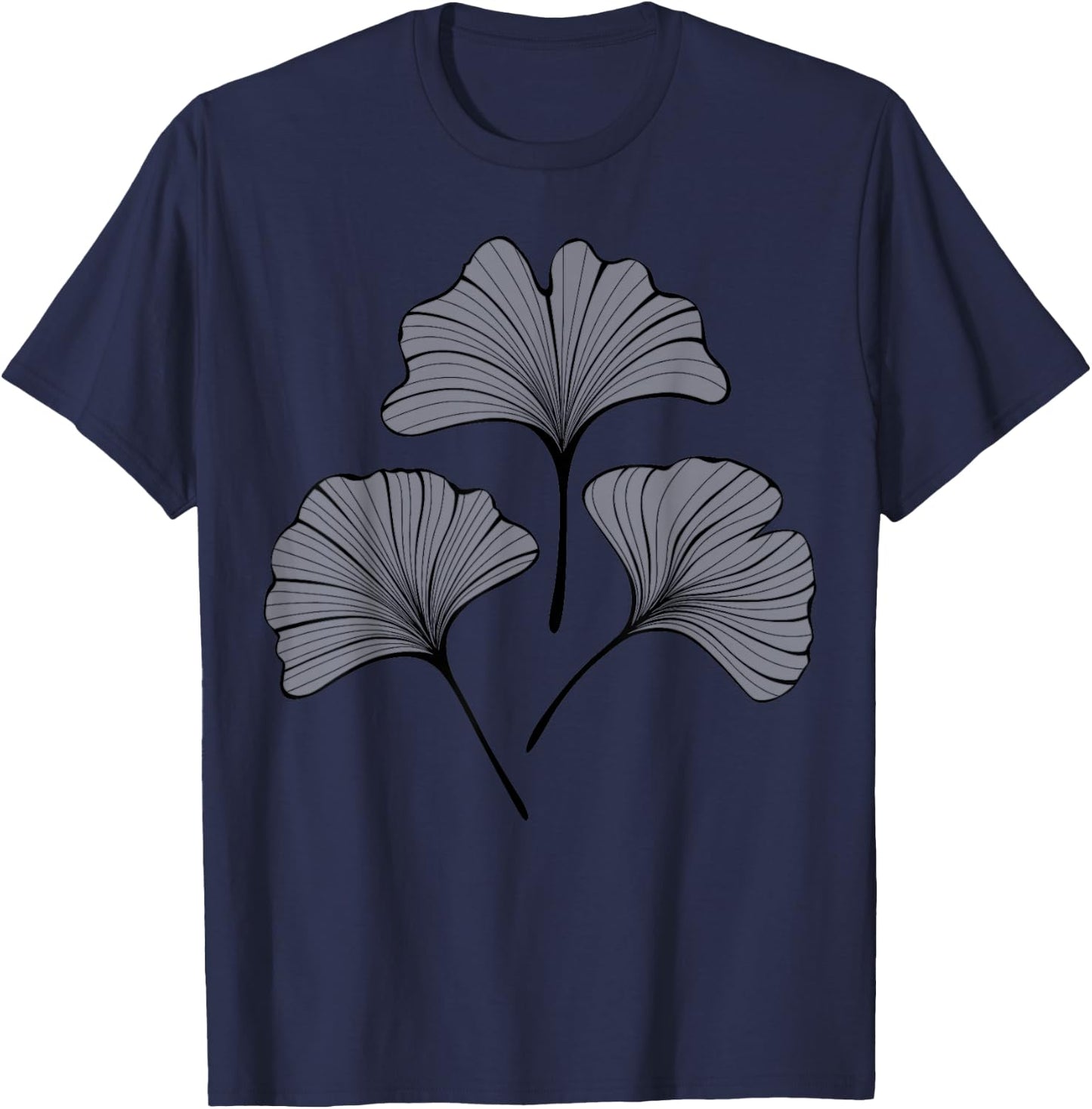 Leaves of Gingko Biloba Line Art T-Shirt - T-Shirt | Navy