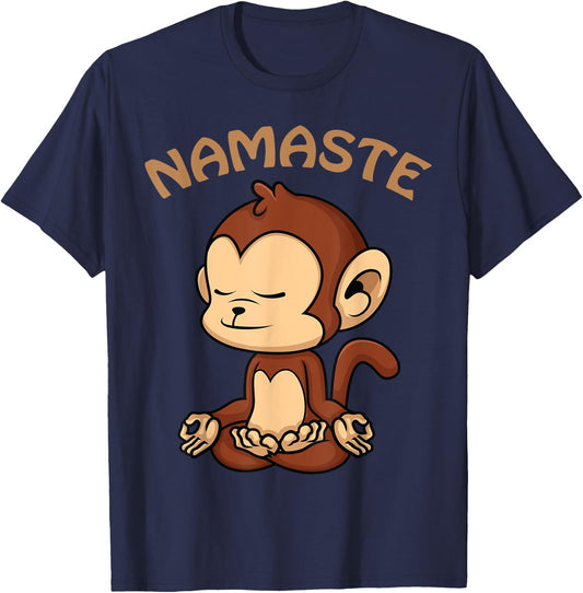 Monkey Yoga Shirt Funny Monkey Lovers Gift Cute Namaste Yoga T-Shirt - T-Shirt | Navy