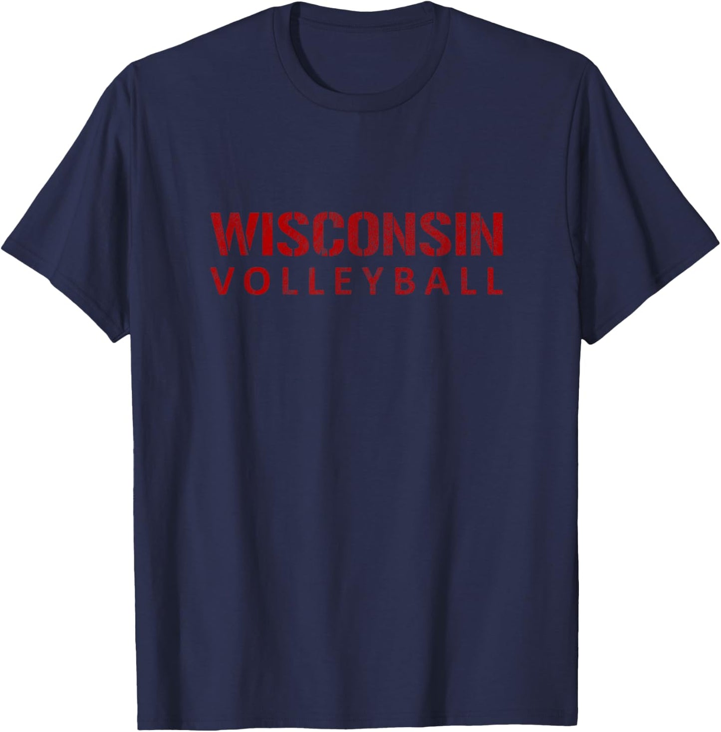 Wisconsin Volleyball Block Style VIntage Distressed T-Shirt - T-Shirt | Navy