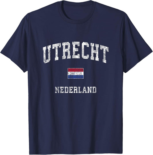 Utrecht Netherlands Netherlands Vintage Athletic Sports Design T-Shirt - T-Shirt | Navy