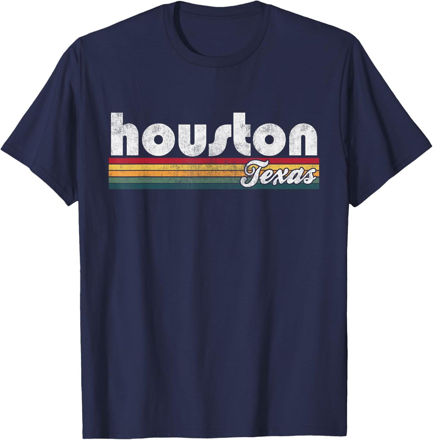 Houston Texas Vintage 70's 80's Retro Style Men Women Gift T-Shirt - T-Shirt | Navy