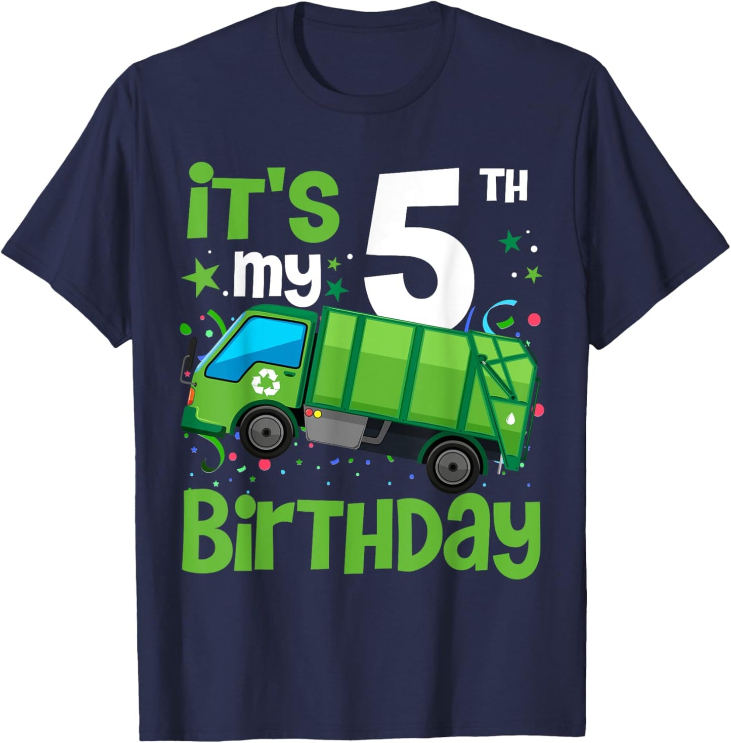 It's My 5th Birthday Garbage Truck 5 Year Old Birthday Boy T-Shirt - T-Shirt | Navy