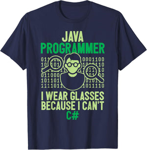 Java Programmer I Wear Glasses Computer Nerd Coder Coding T-Shirt - T-Shirt | Navy
