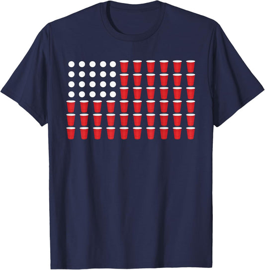 Beer Pong 4th of July American Flag USA America Drinking Men T-Shirt - T-Shirt | Navy