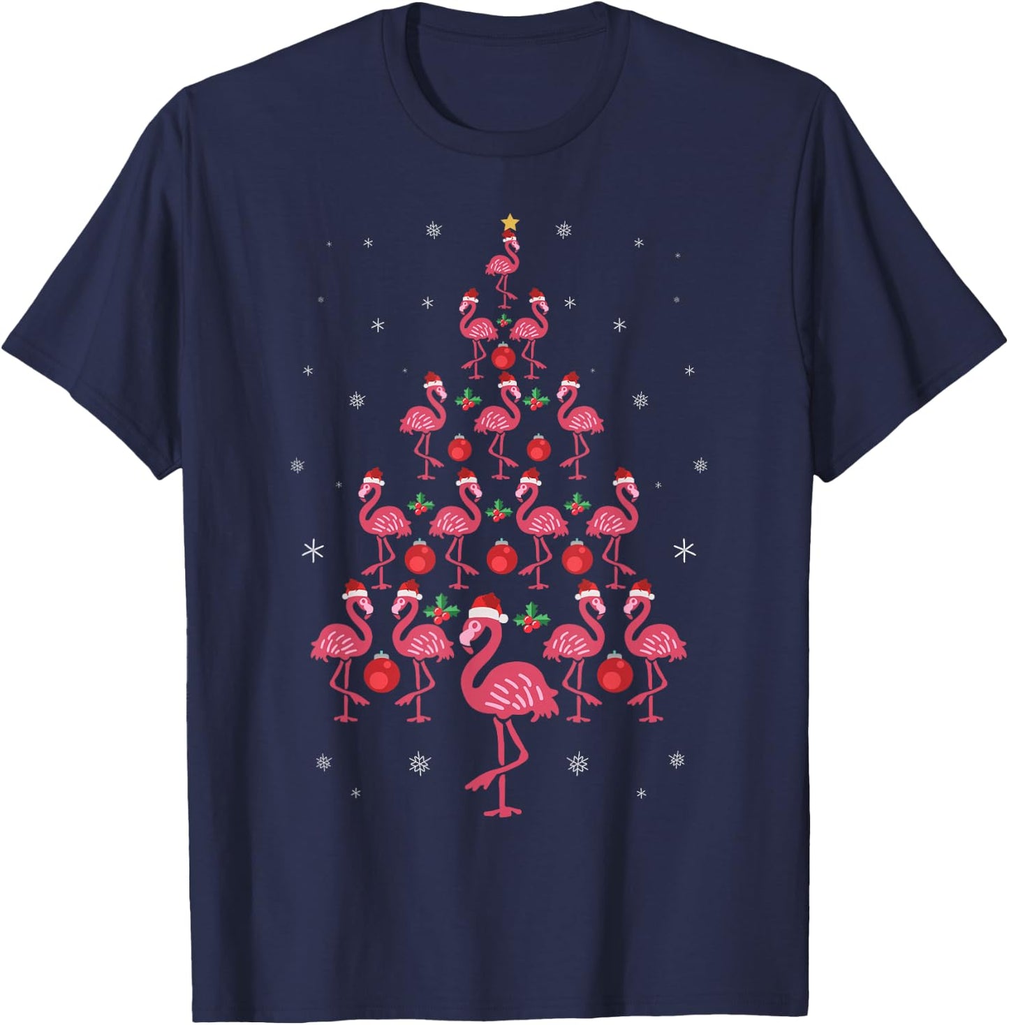 Funny Christmas Pink Flamingo Tree Holiday Bird Lover T-Shirt - T-Shirt | Navy