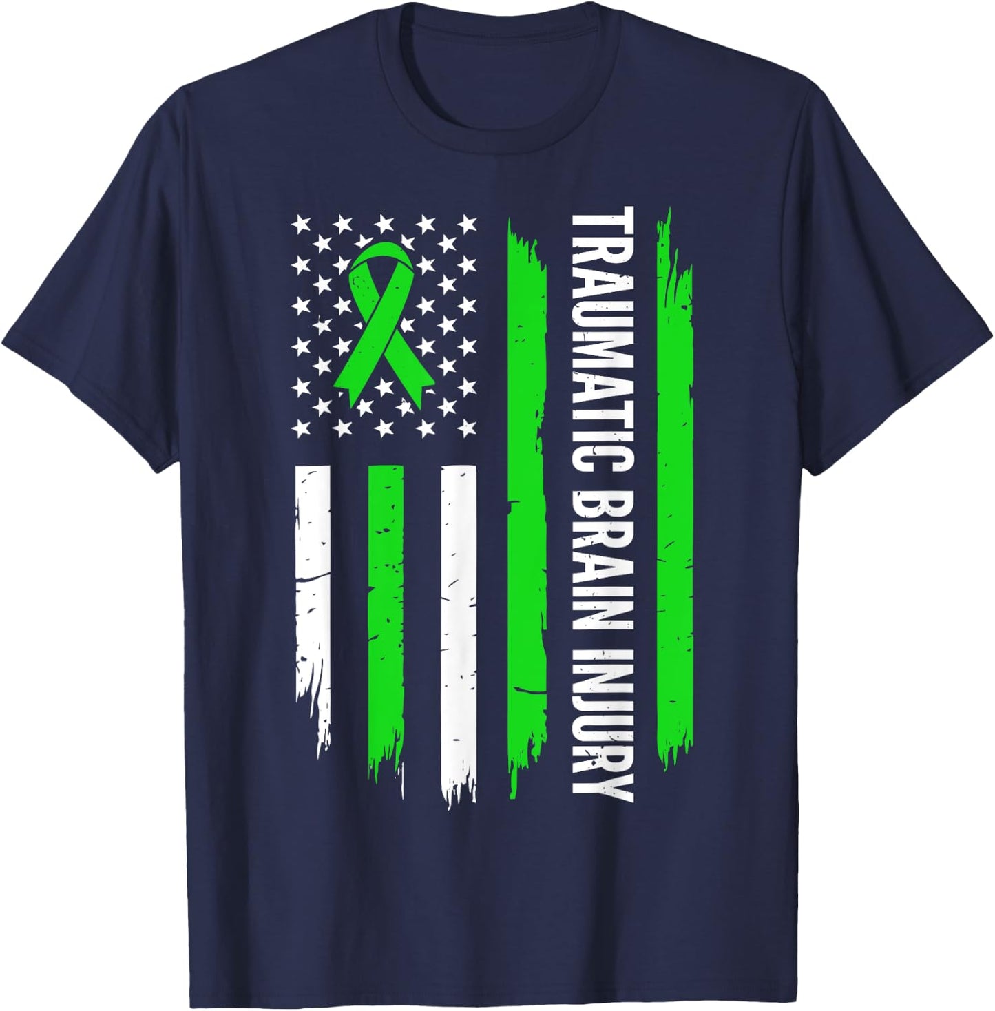 Traumatic Brain Injury Awareness American Flag TBI Survivor T-Shirt - T-Shirt | Navy