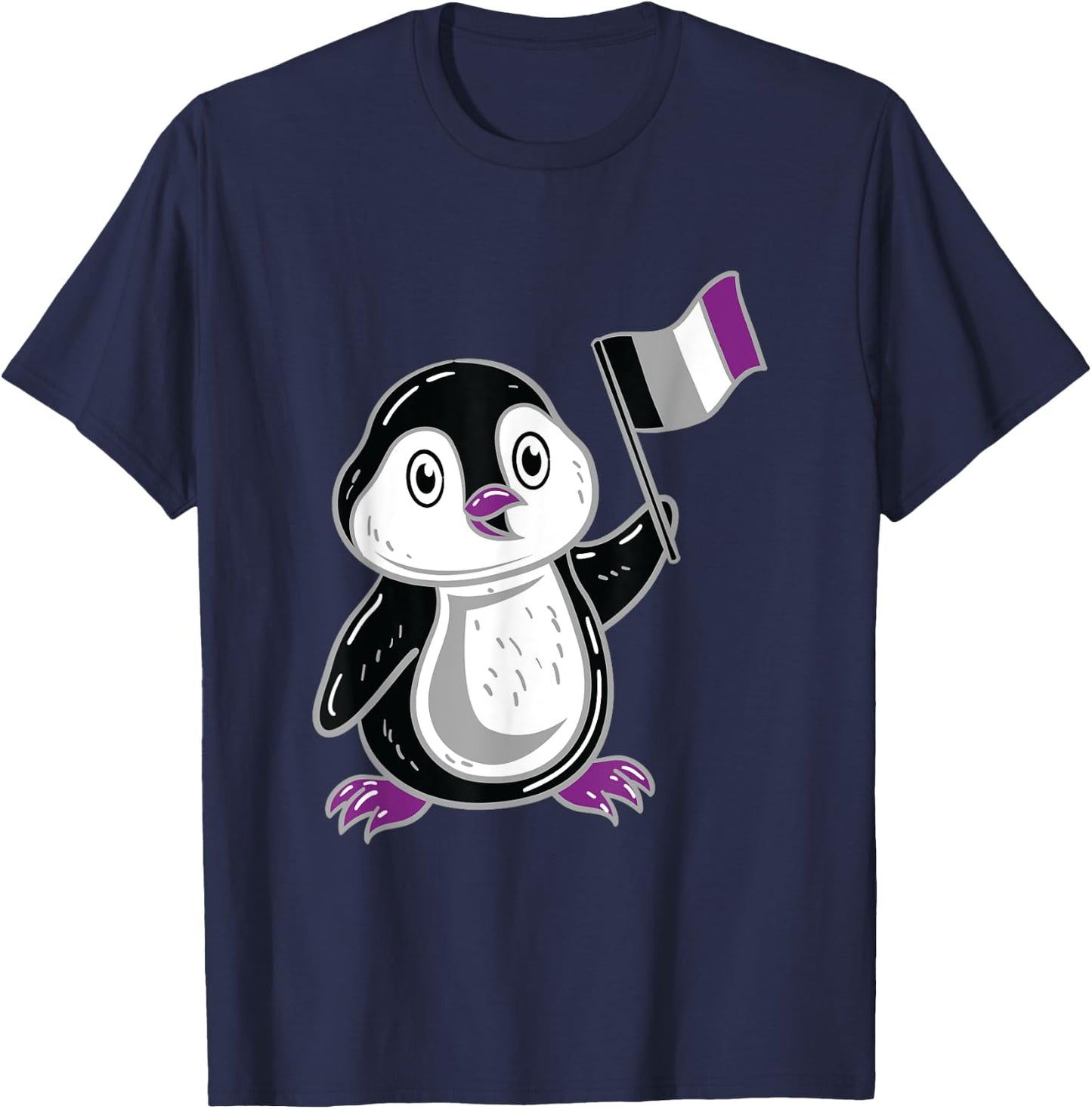 Penguin With Asexual Pride Flag T-Shirt - T-Shirt | Navy