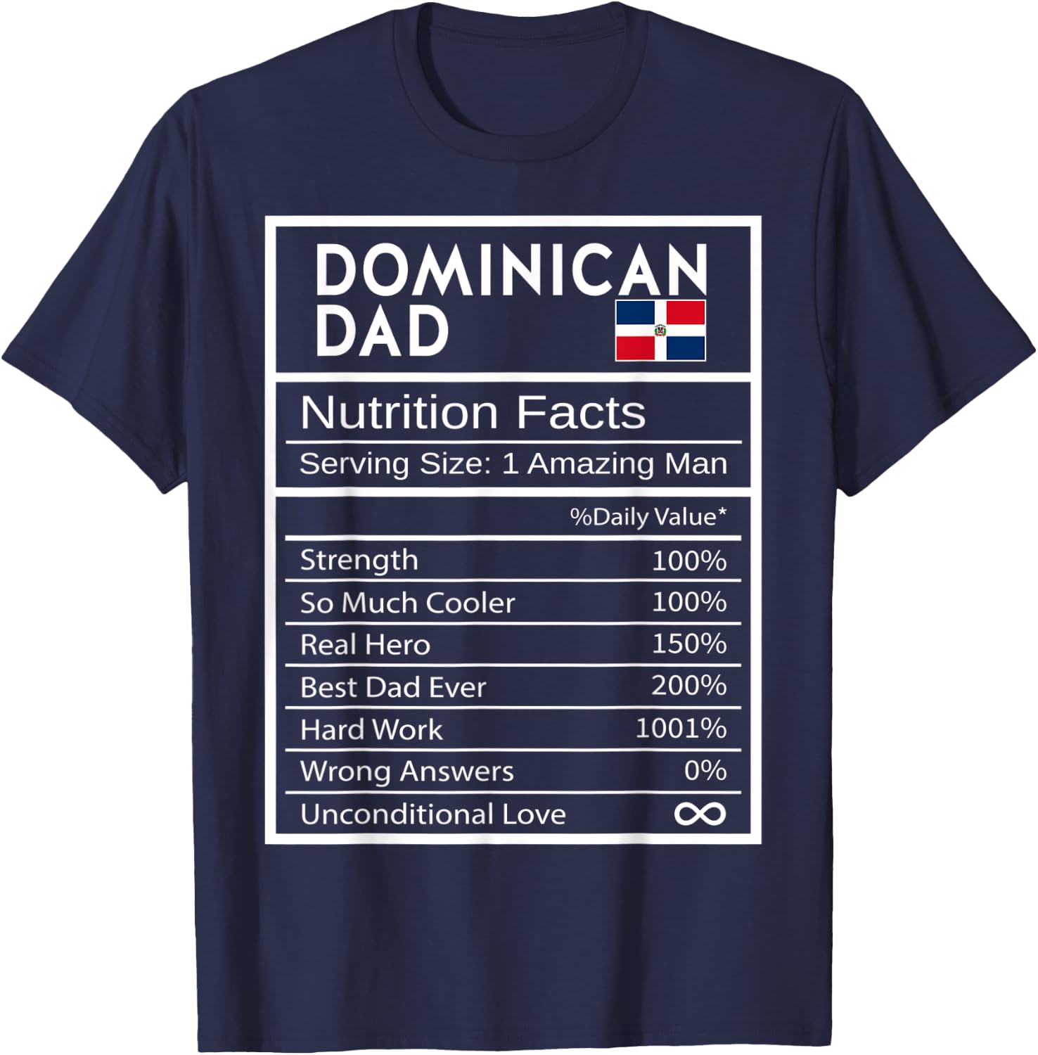Dominican Dad Nutrition Facts National Pride Father's Day T-Shirt - T-Shirt | Navy