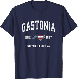Gastonia North Carolina NC Vintage American Flag Design Kids Men T-Shirt - T-Shirt | Navy