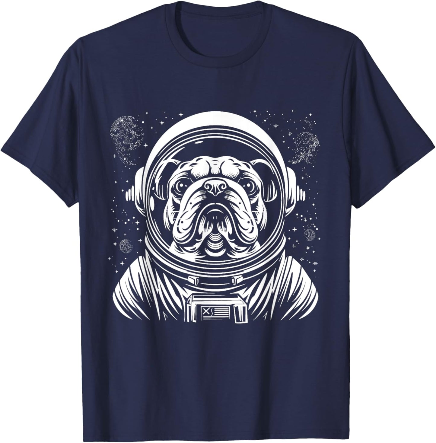 Bulldog Astronaut Funny Cute Dog Space Suit Men Women Kids T-Shirt - T-Shirt | Navy
