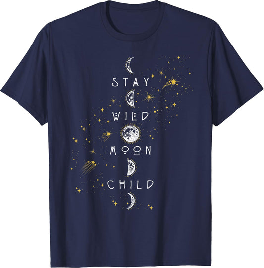 Moon Phase Design Stay Wild Moon Child T-Shirt - T-Shirt | Navy