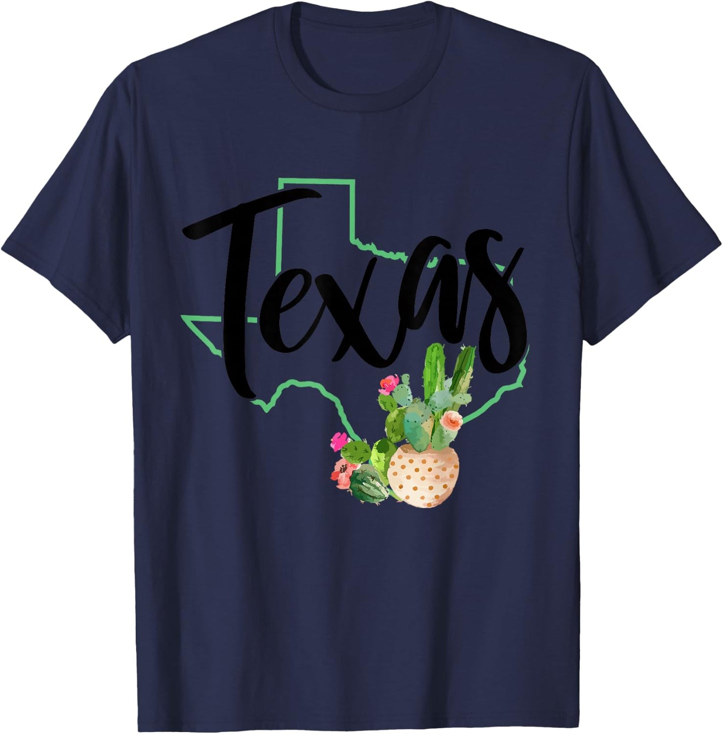Texas State Map Pride Cactus Vintage Texas T-Shirt - T-Shirt | Navy