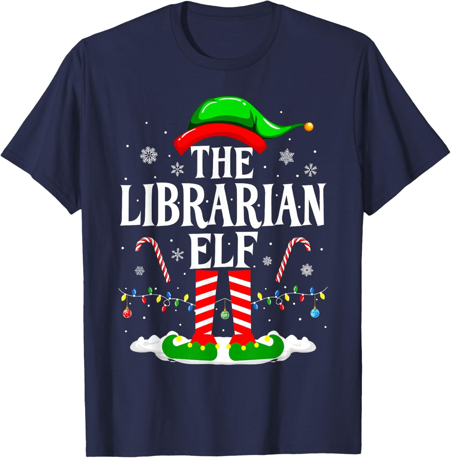 The Librarian Elf Xmas Funny Book Lover Christmas Books T-Shirt - T-Shirt | Navy