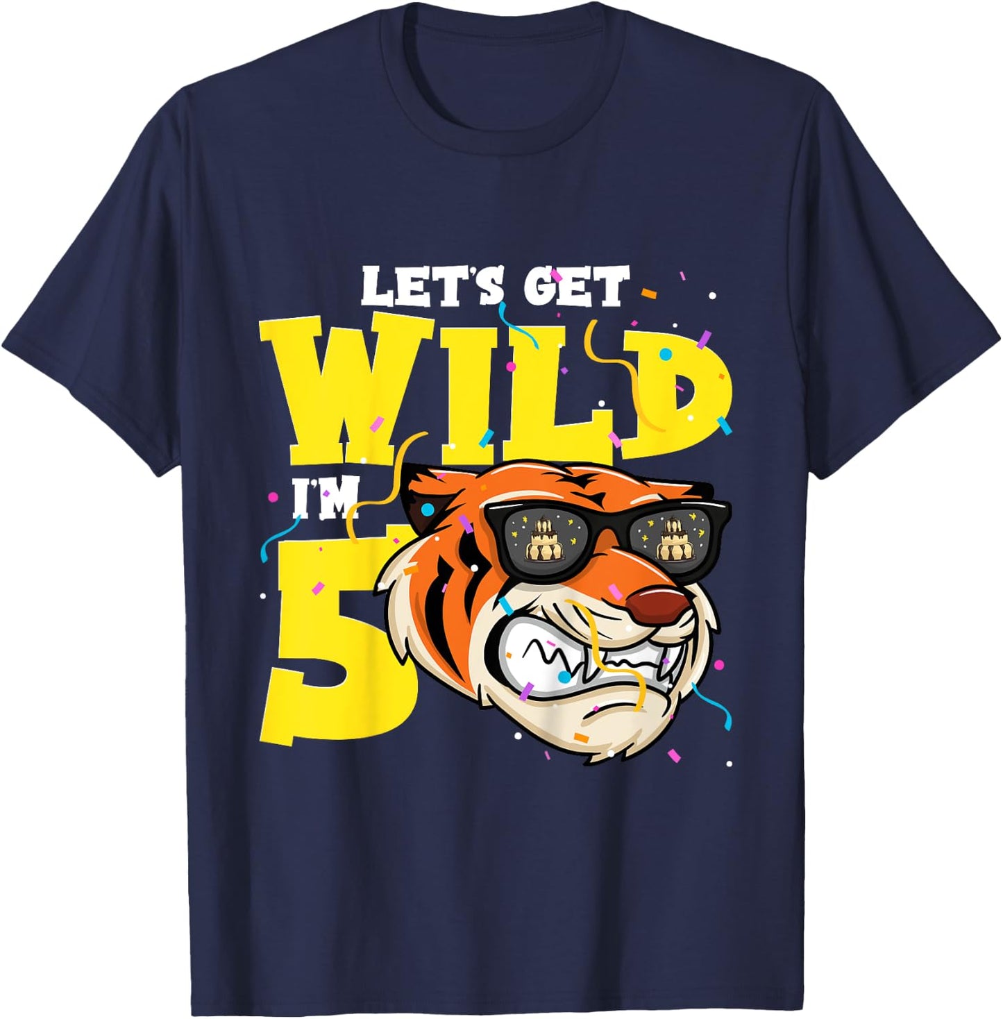 5th Birthday Tiger Lets Get Wild 5 Year Old Boy Girl T-Shirt - T-Shirt | Navy