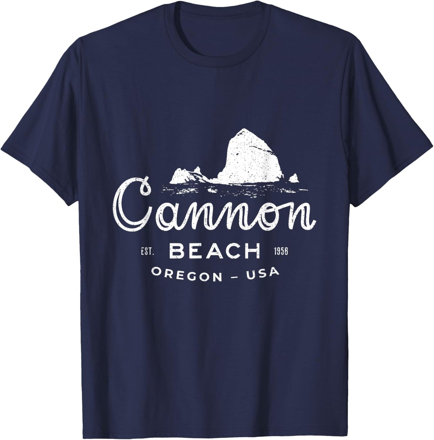 Haystack Rock Cannon Beach Oregon Vintage Travel Souvenir T-Shirt - T-Shirt | Navy
