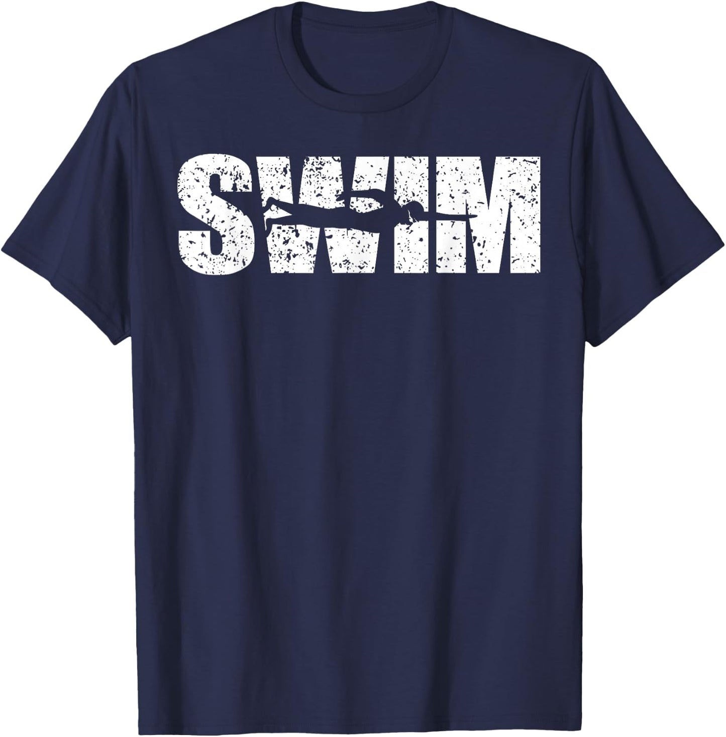 Distressed Look Swimming Gift Swimmers T-Shirt - T-Shirt | Navy