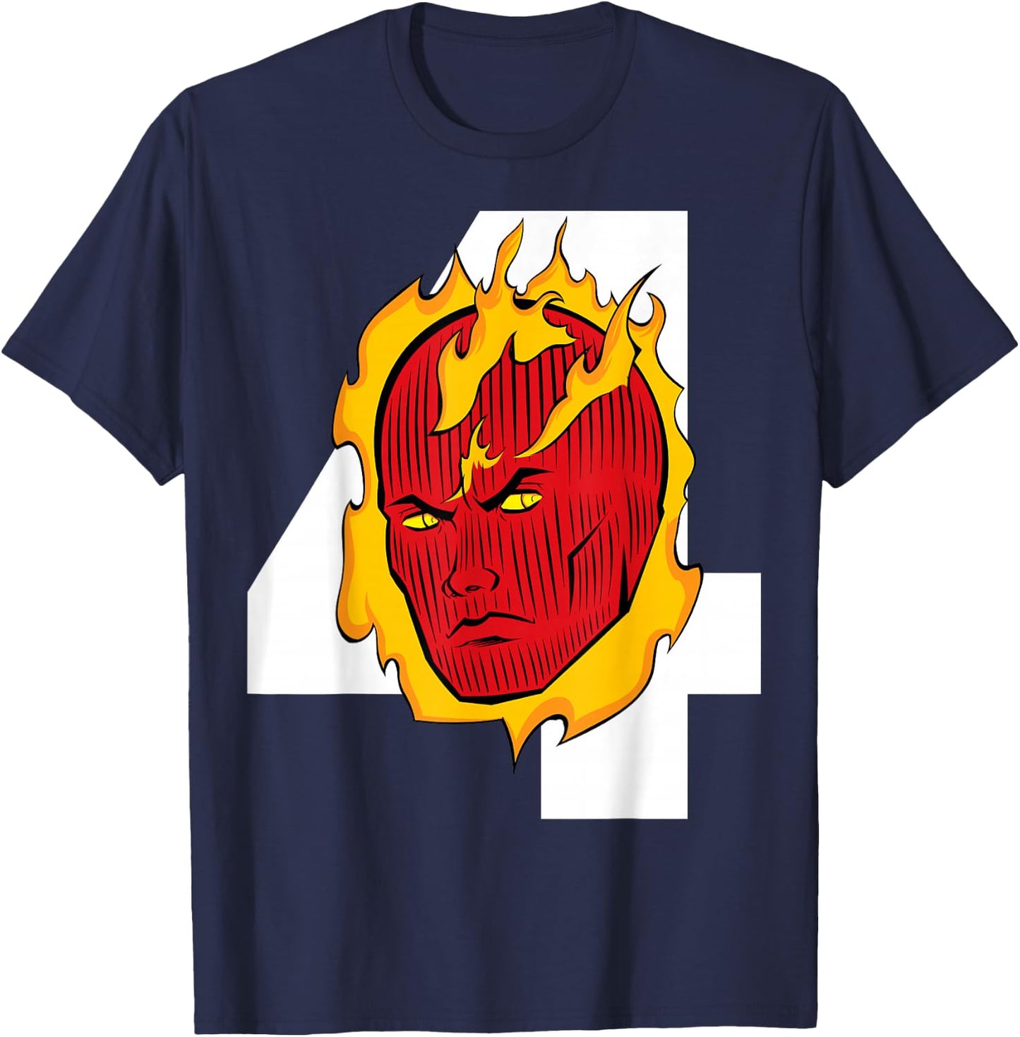 Marvel Fantastic Four Human Torch Big Face 4 Logo T-Shirt - T-Shirt | Navy