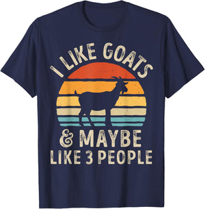 I Like Goats And Maybe Like 3 People Goat Farm Farmer Retro T-Shirt - T-Shirt | Navy
