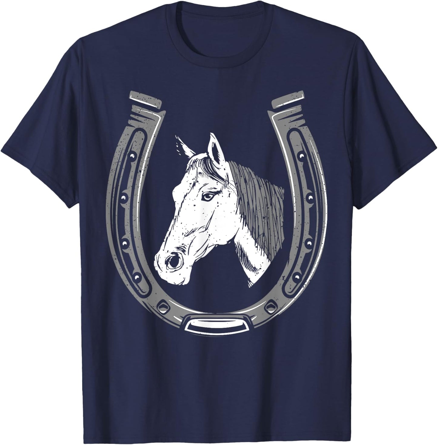Horse Riding - Horse Head With Horseshoe T-Shirt - T-Shirt | Navy