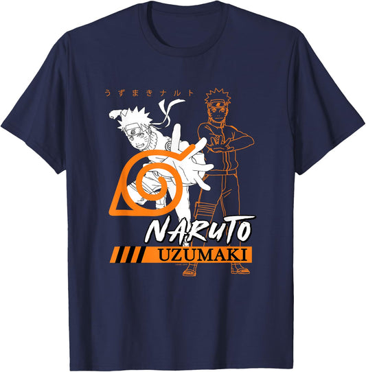 Naruto Shippuden Uzumaki Overlap Hidden Leaf Village Symbol T-Shirt - T-Shirt | Navy