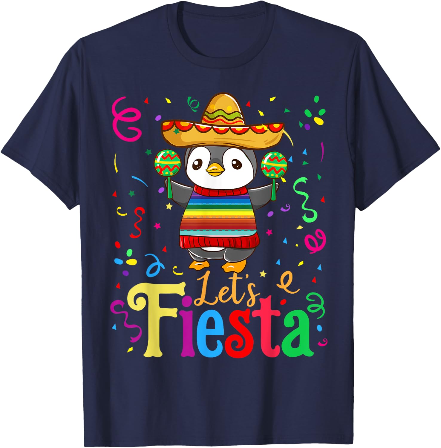 Cinco De Mayo 2020 Shirt Funny Mexican Penguin Let's Fiesta T-Shirt - T-Shirt | Navy