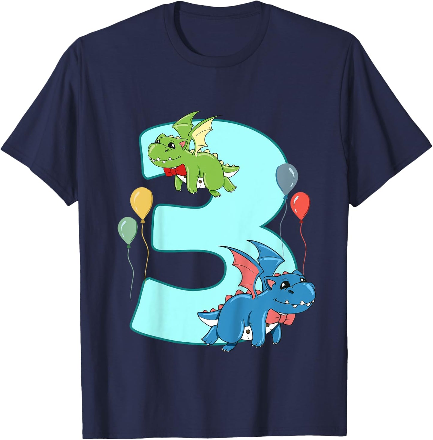 Kids 3th Birthday Party Funny Kids Boys 3 Years Old Dragon Lover T-Shirt - T-Shirt | Navy
