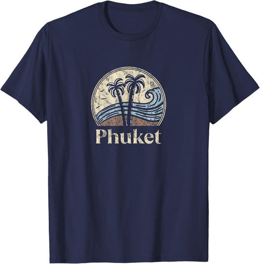 Vintage Phuket Thai Palm Trees Thailand Souvenir Beach T-Shirt - T-Shirt | Navy