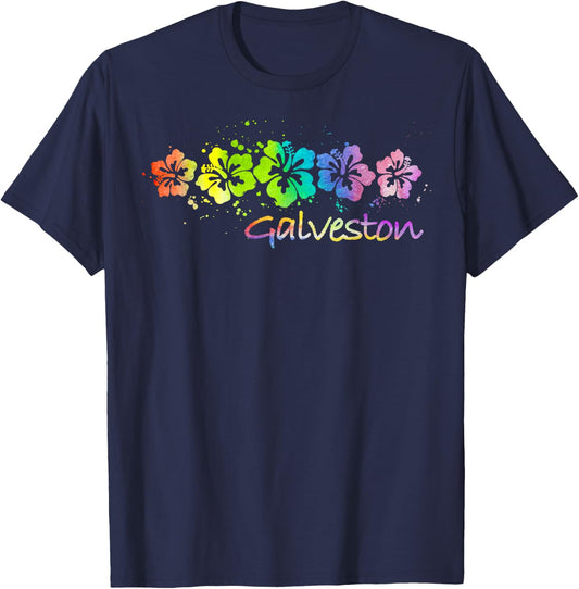 Galveston, TX Watercolor Beach & Surf T-Shirt - T-Shirt | Navy