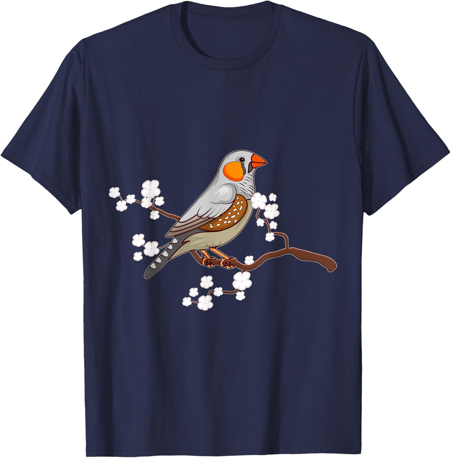 Zebra Finches in Cherry Blossom Japan Design T-Shirt - T-Shirt | Navy