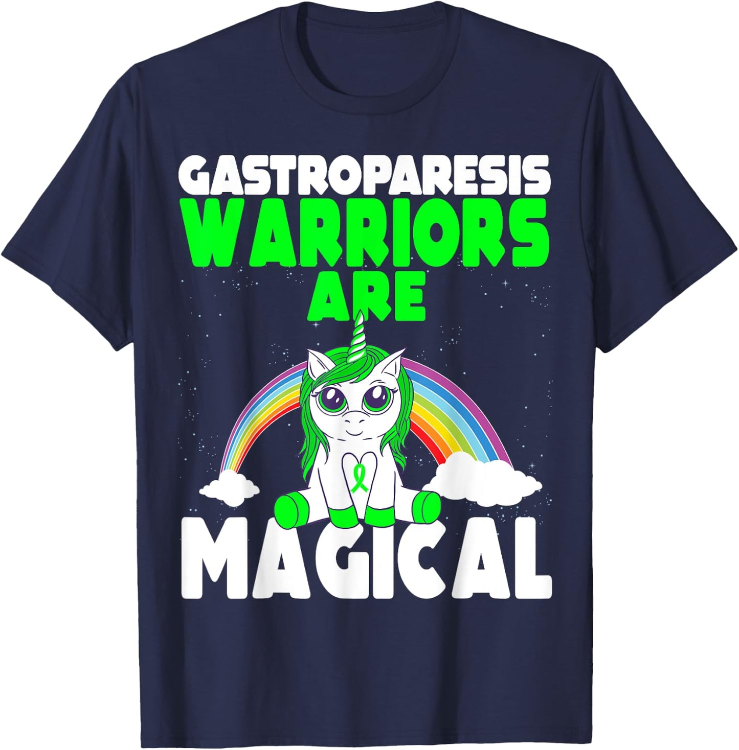 Gastroparesis Awareness Cute Magical Unicorn Green Ribbon T-Shirt - T-Shirt | Navy