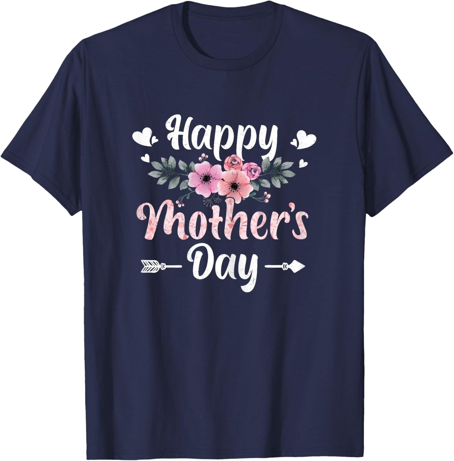 Happy Mother's Day With Floral Mom Mommy Grandma T-Shirt - T-Shirt | Navy
