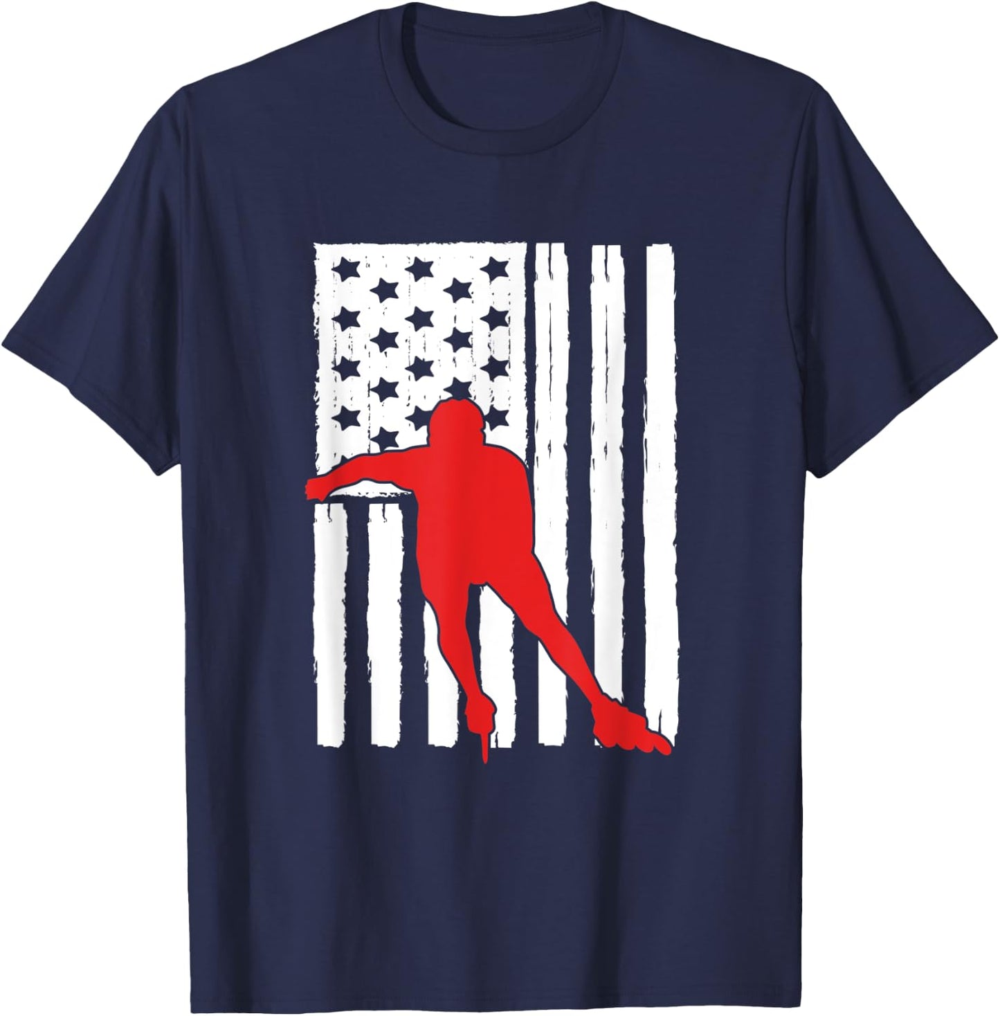 American Flag Inline Speed Skating Lover Theme Design Skater Kids Men T-Shirt - T-Shirt | Navy