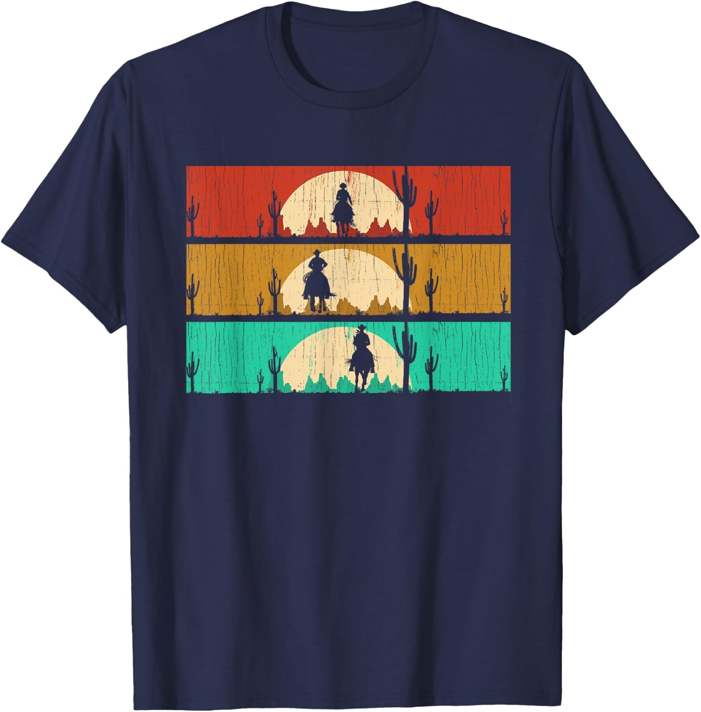 Retro Texas Rodeo Western Horseback Riding Line Dance Cowboy T-Shirt - T-Shirt | Navy