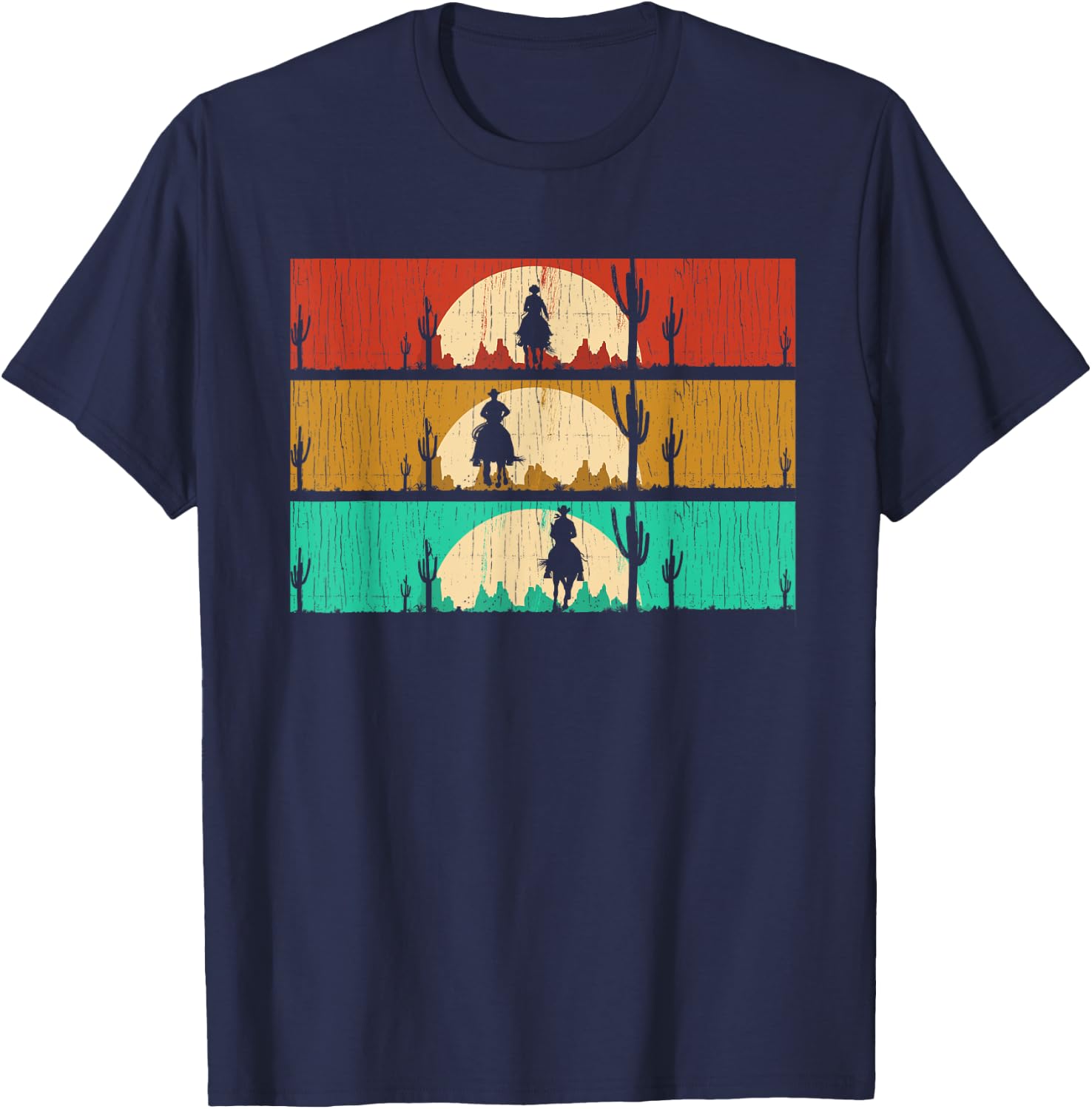 Retro Texas Rodeo Western Horseback Riding Line Dance Cowboy T-Shirt - T-Shirt | Navy