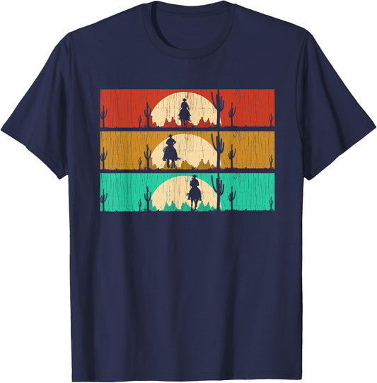 Retro Texas Rodeo Western Horseback Riding Line Dance Cowboy T-Shirt - T-Shirt | Navy