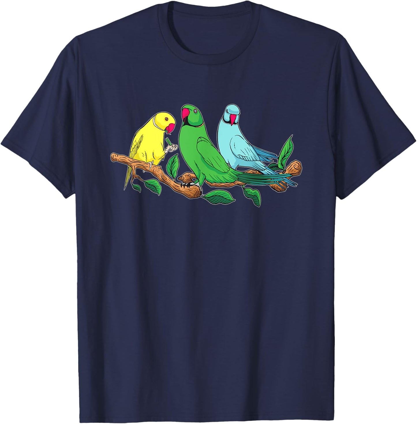 Three Indian Ringneck Parrots Ringnecked Parakeet Parrot T-Shirt - T-Shirt | Navy