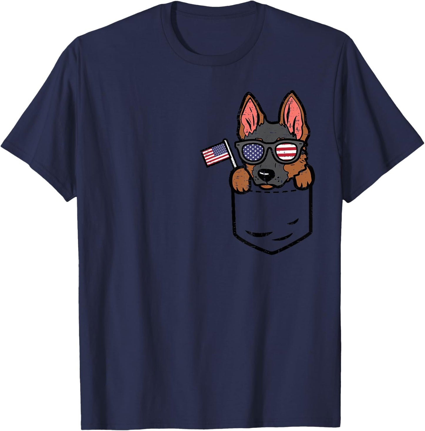German Shepherd Pocket American USA 4th of July Fourth Dog T-Shirt - T-Shirt | Navy