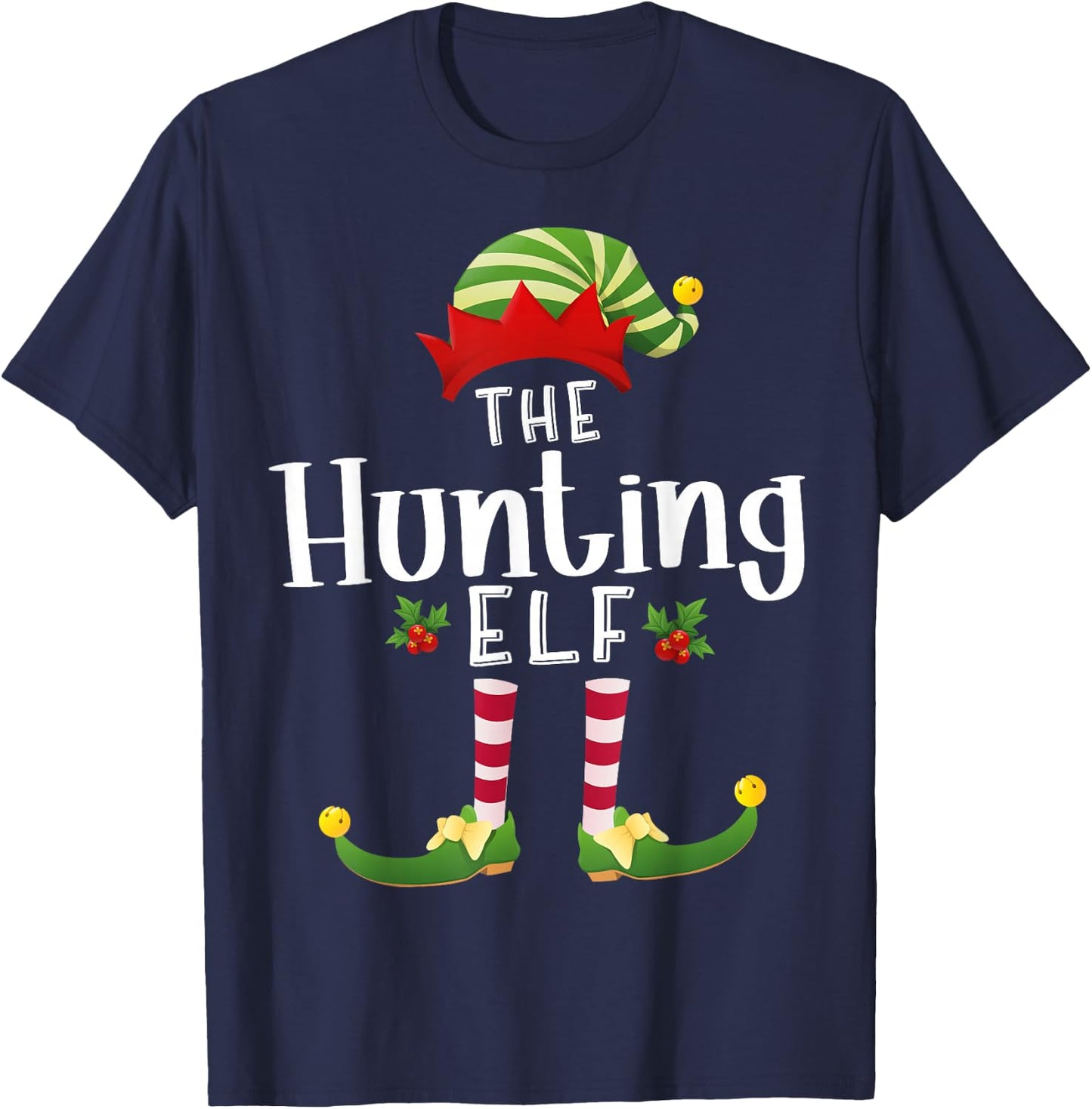 Hunting Christmas Elf Matching Pajama X-Mas Party T-Shirt - T-Shirt | Navy