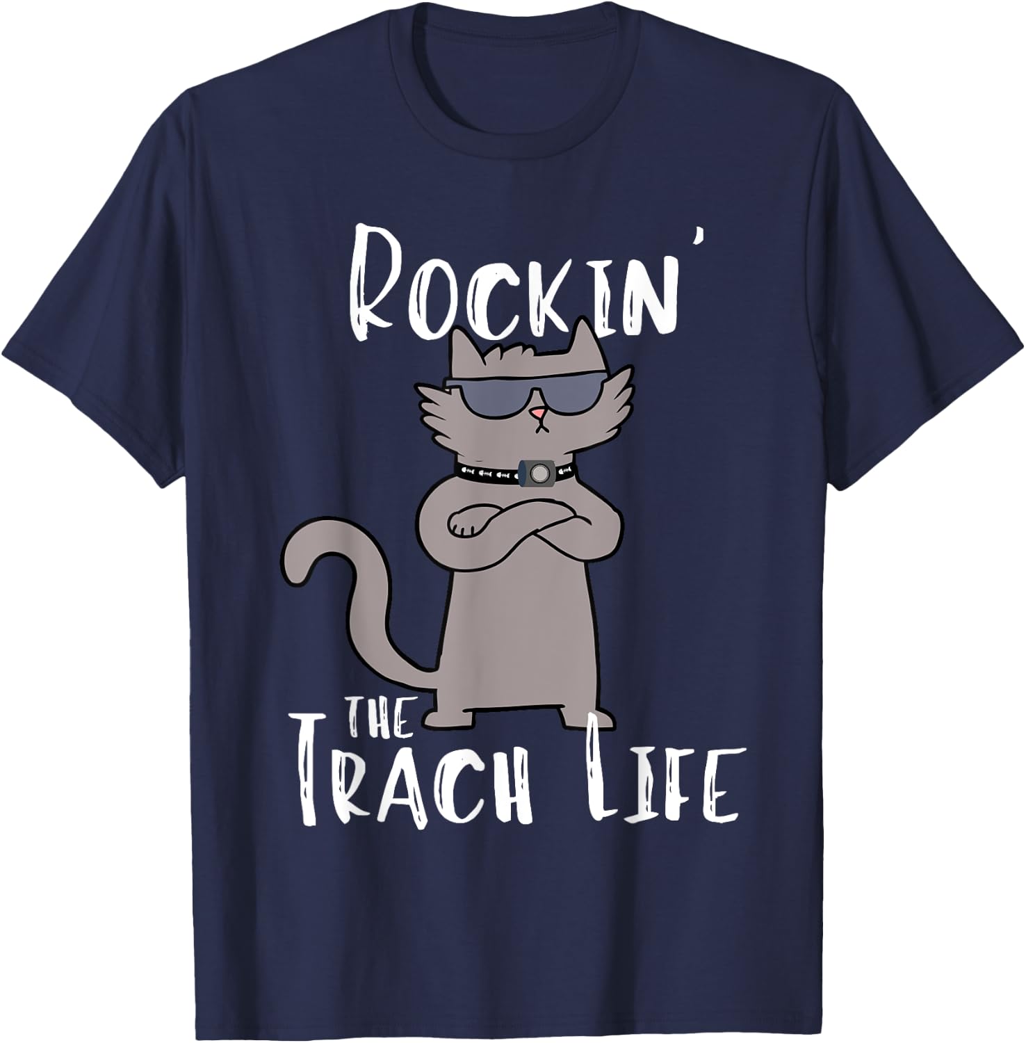 Rockin' the Trach Life Cool Cat Tracheostomy Awareness T-Shirt - T-Shirt | Navy