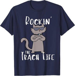 Rockin' the Trach Life Cool Cat Tracheostomy Awareness T-Shirt - T-Shirt | Navy