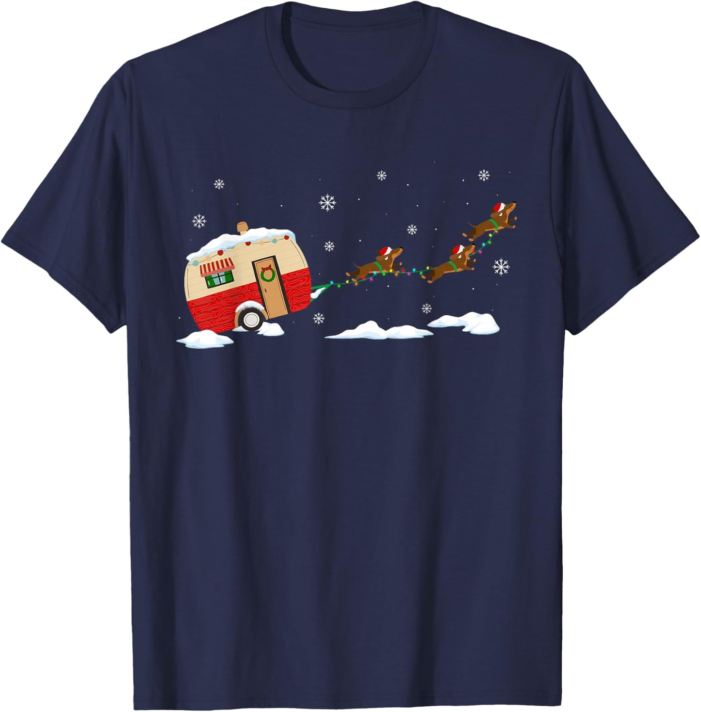 Camper Van Santa Dachshund Dog Sleigh Funny Christmas Pet Women Kids T-Shirt - T-Shirt | Navy
