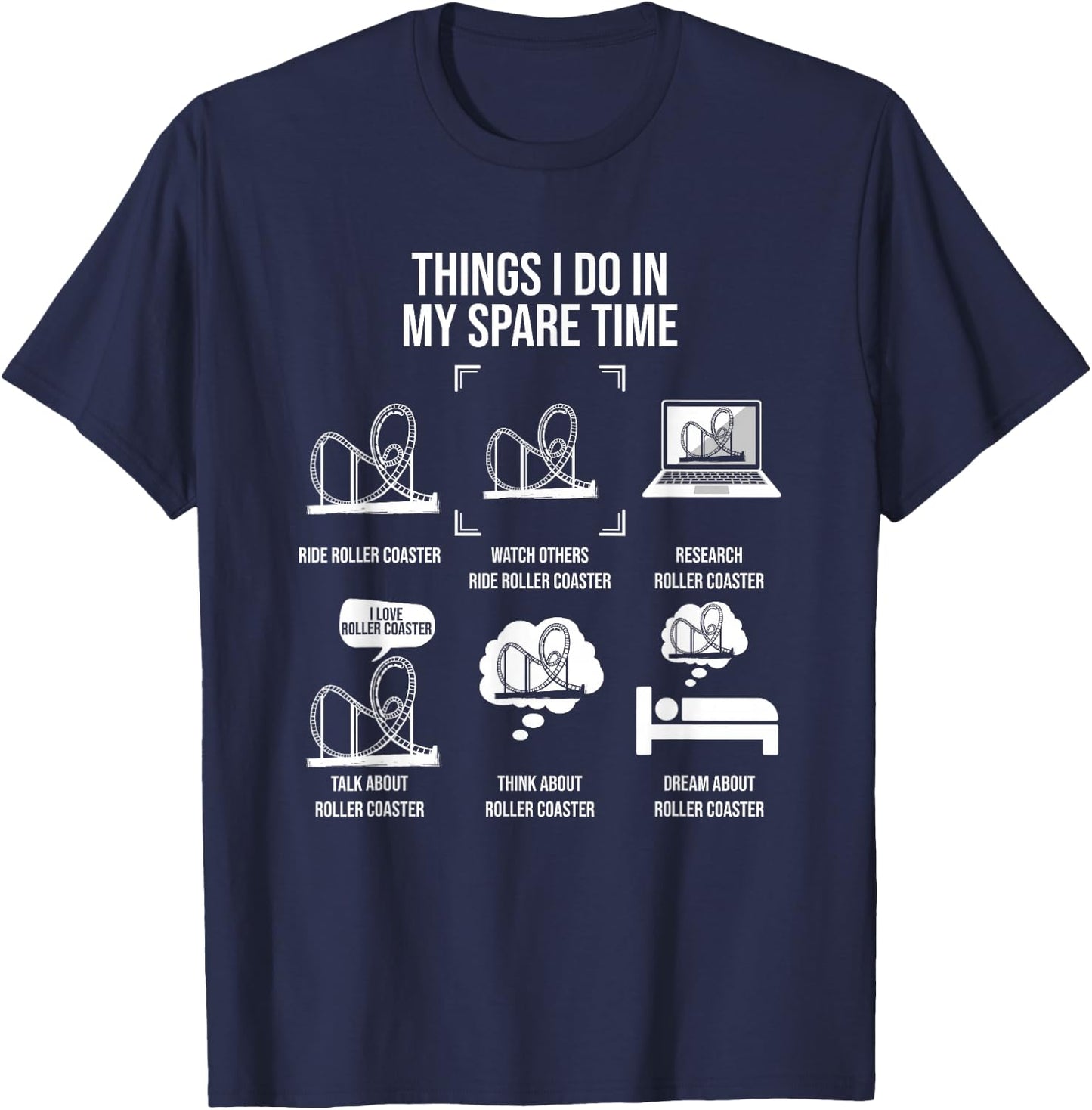 Things I Do in My Spare Time, Rollercoaster Theme Park T-Shirt - T-Shirt | Navy