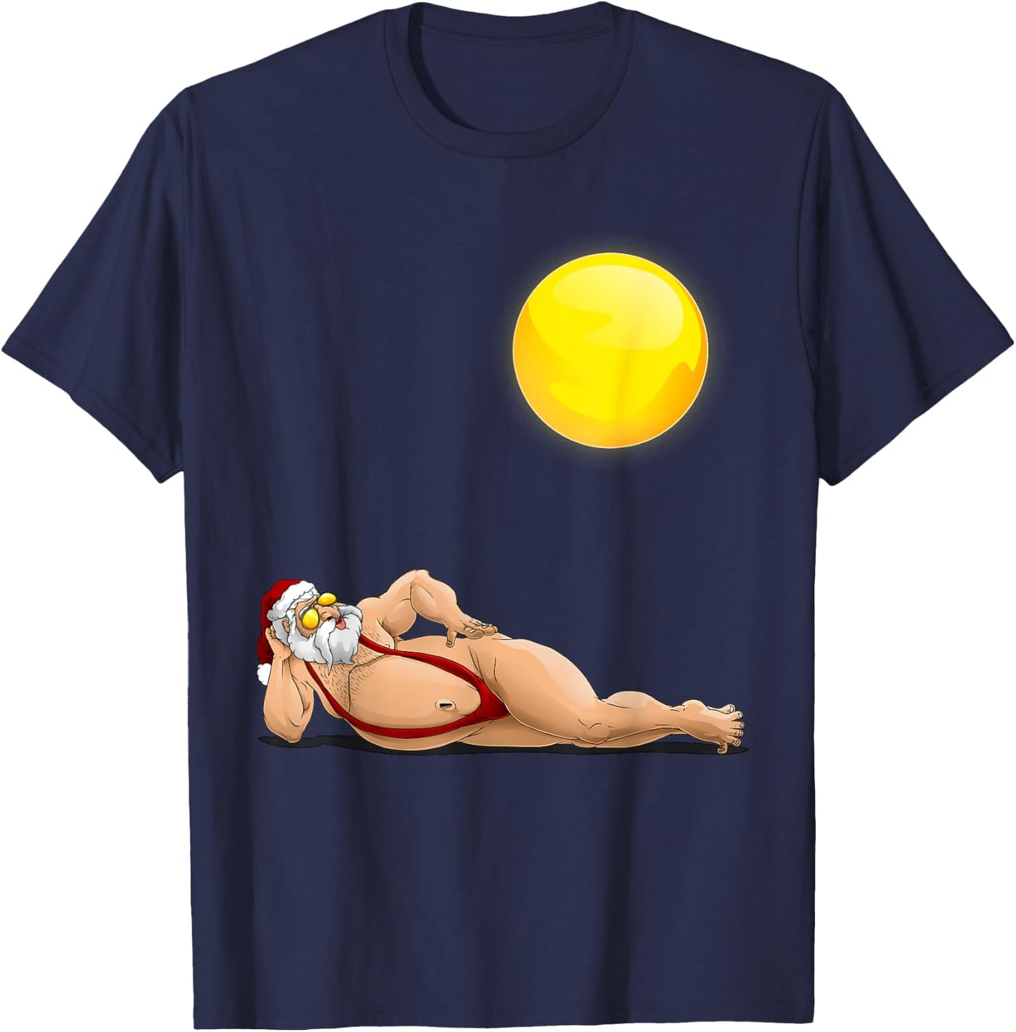 Funny Santa Sunbathing Red Mankini | Cool Beach Summer Gift T-Shirt - T-Shirt | Navy
