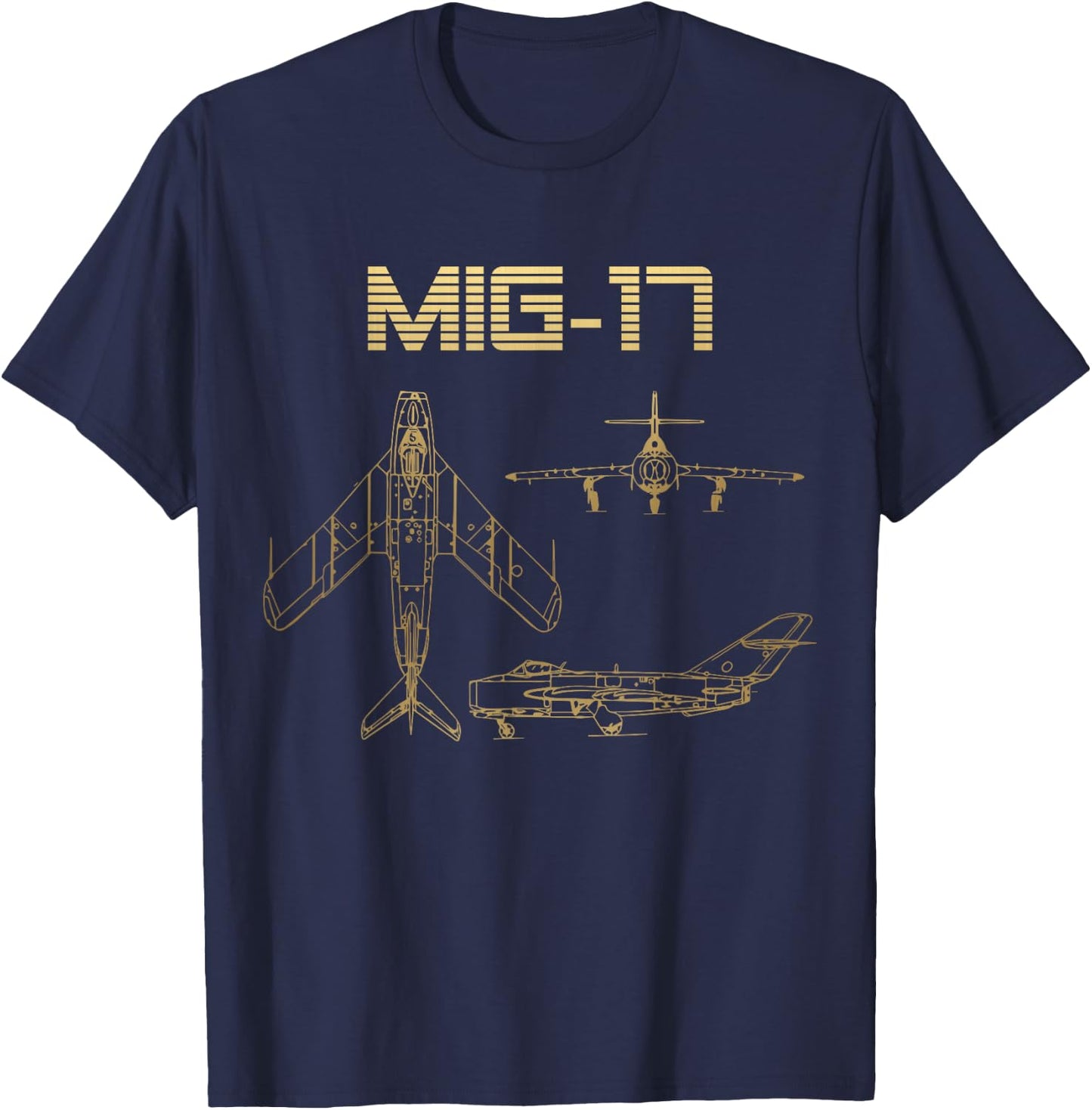Mig-17 Soviet Plane Warbird Blueprint Schematics Diagram T-Shirt - T-Shirt | Navy