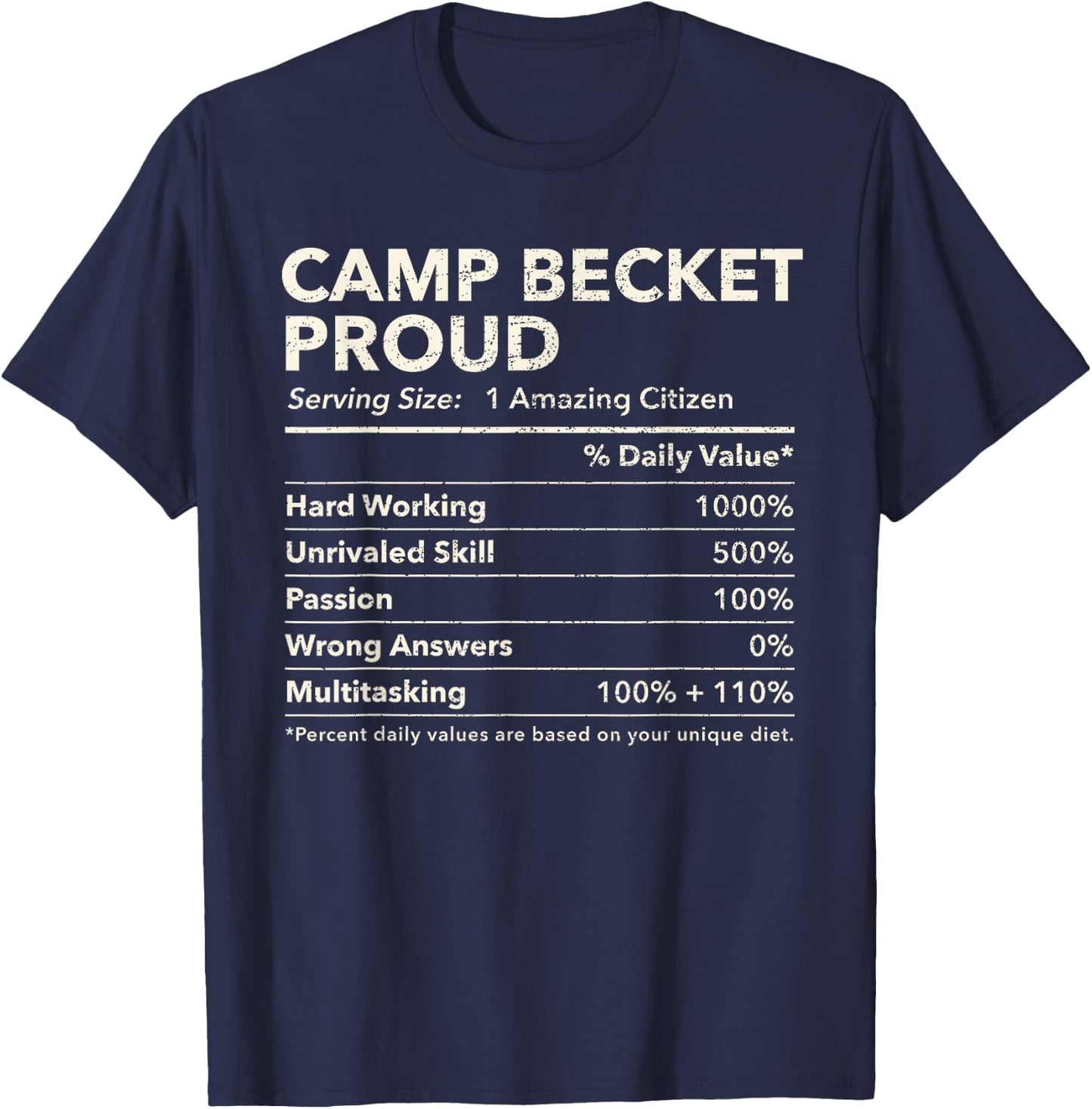 Camp Becket, Massachusetts Proud Nutrition Facts T-Shirt - T-Shirt | Navy