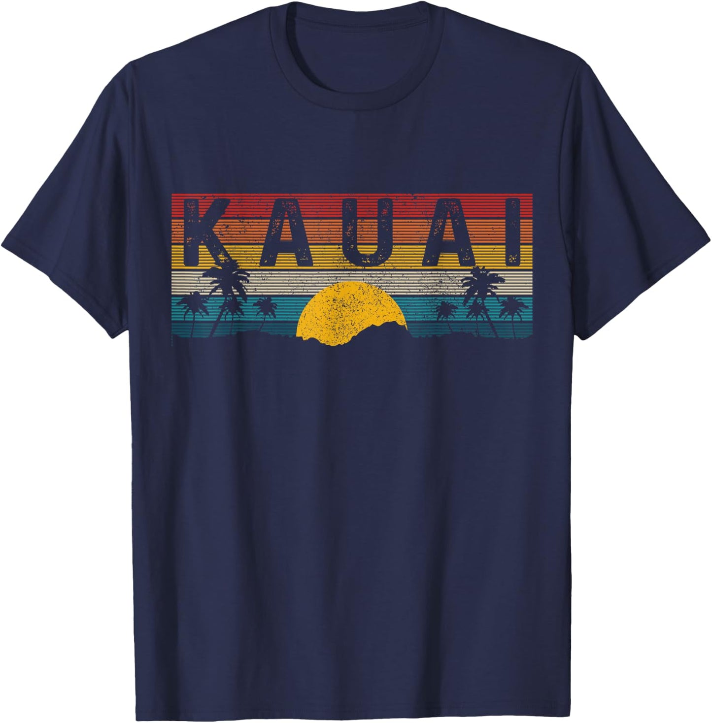 Kauai Hawaii Vintage Sunset Surfer Beach Souvenir T-Shirt - T-Shirt | Navy