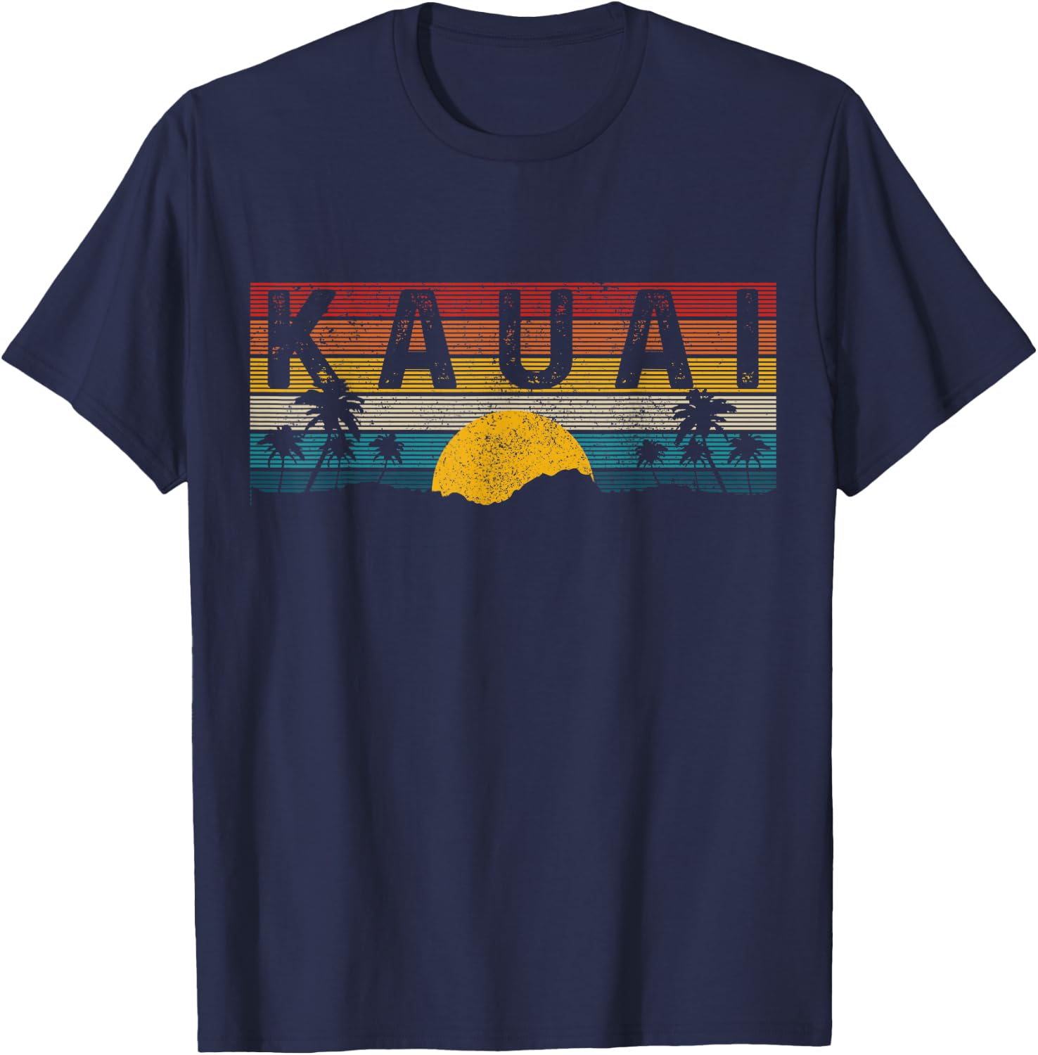Kauai Hawaii Vintage Sunset Surfer Beach Souvenir T-Shirt - T-Shirt | Navy