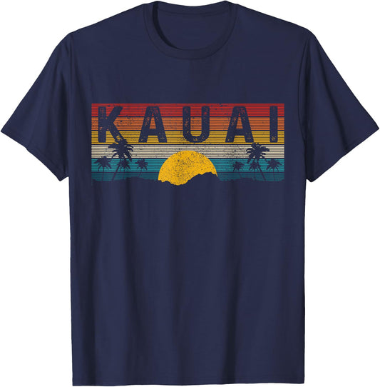 Kauai Hawaii Vintage Sunset Surfer Beach Souvenir T-Shirt - T-Shirt | Navy