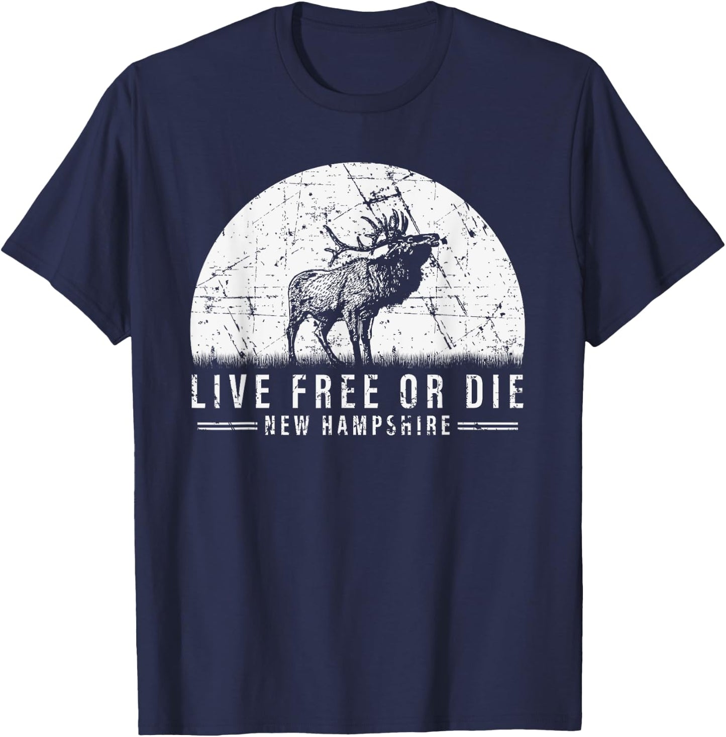 Live Free Or Die New Hampshire Nature Vintage Graphic T-Shirt - T-Shirt | Navy