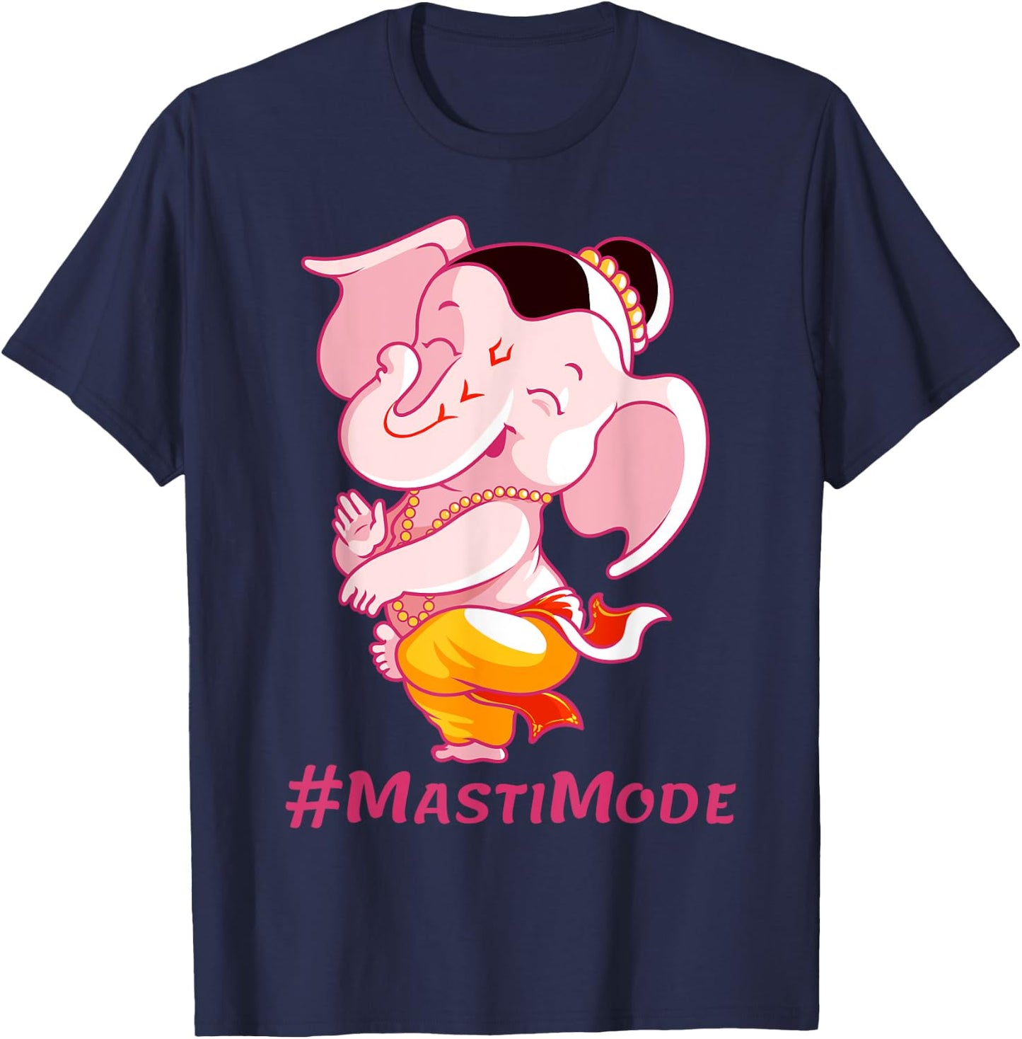 Dancing Lord Ganesha Image with Masti Mode Text T-Shirt - T-Shirt | Navy